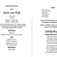 WYK, Janta van 1947-2013