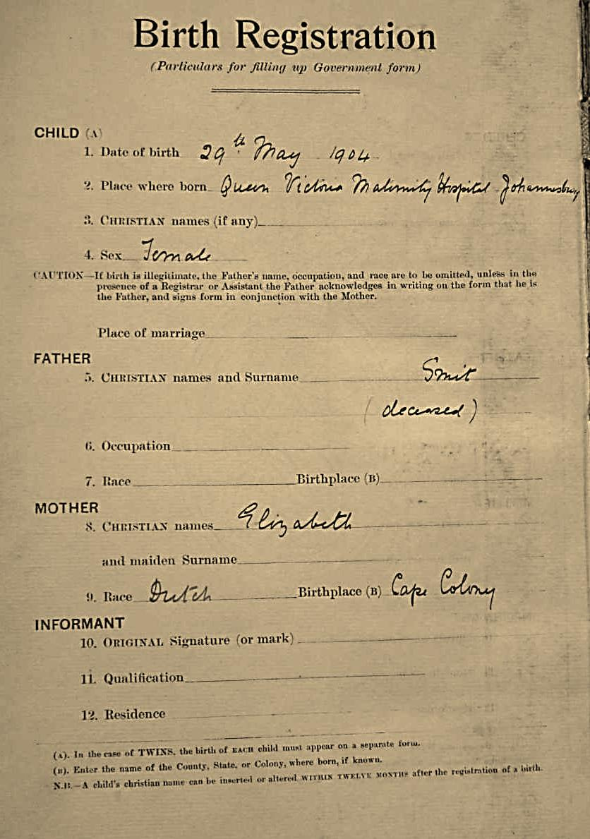 Birth registration JHB 1